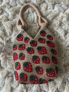 NWT Viral Beaded Strawberry Beaded Bag Handcrafted in India